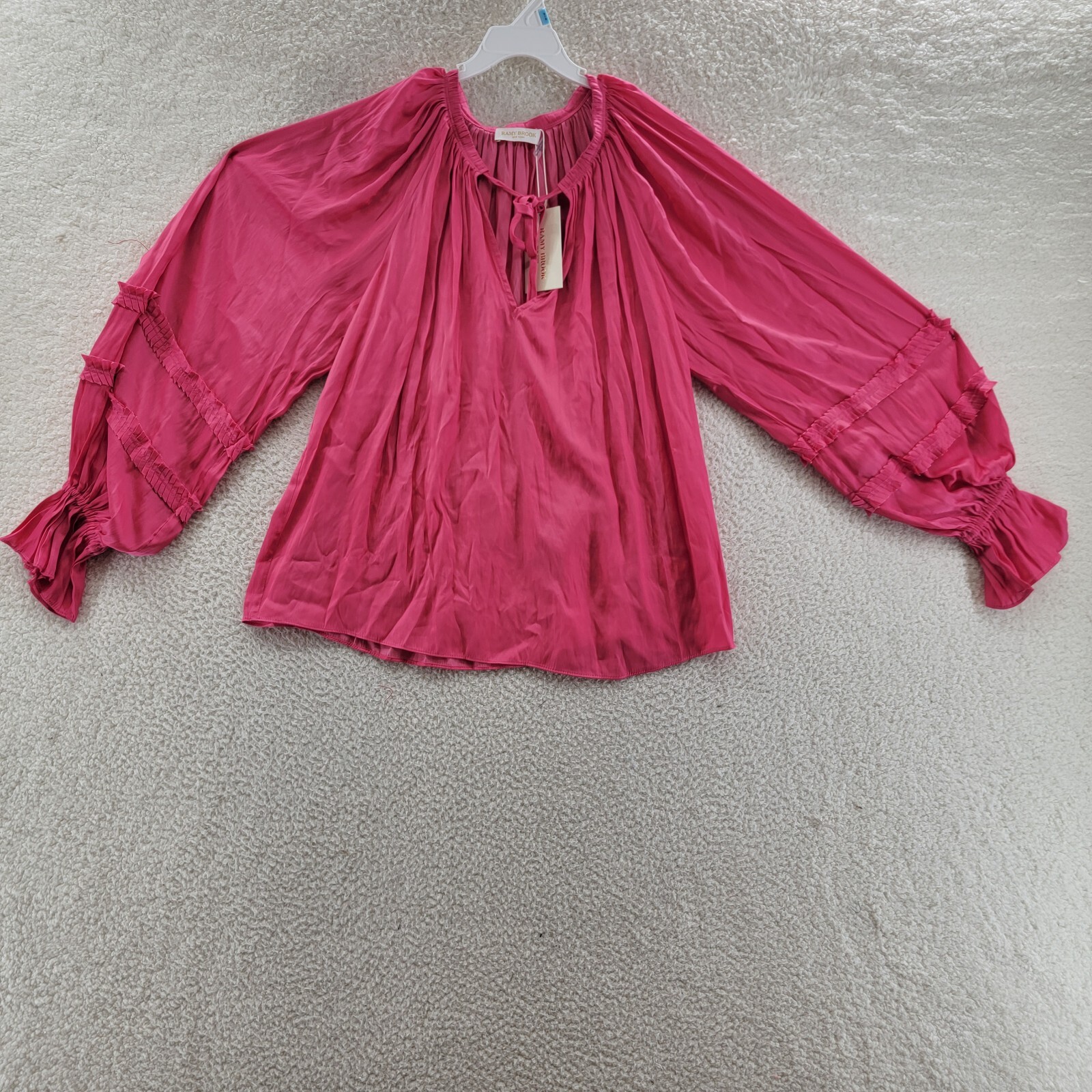 Ramy Brook Maty Balloon Sleeve Top Women's S Bright Pink V-Neck w/ Tie Pullover~ - Picture 1 of 12