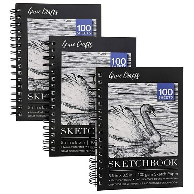3-Pack Art Sketchbook, Spiral Bound Notebook with Acid Free Paper, 5.5 x 8.5''