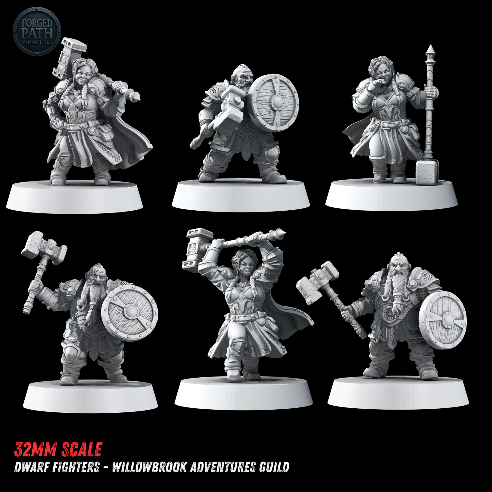 Dwarven Fighter Miniatures Set | 32mm Resin Warriors | Forged Path Miniatures