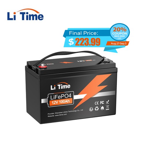 Litime 12V 100Ah LiFePO4 Lithium Battery 100A BMS for RV Off