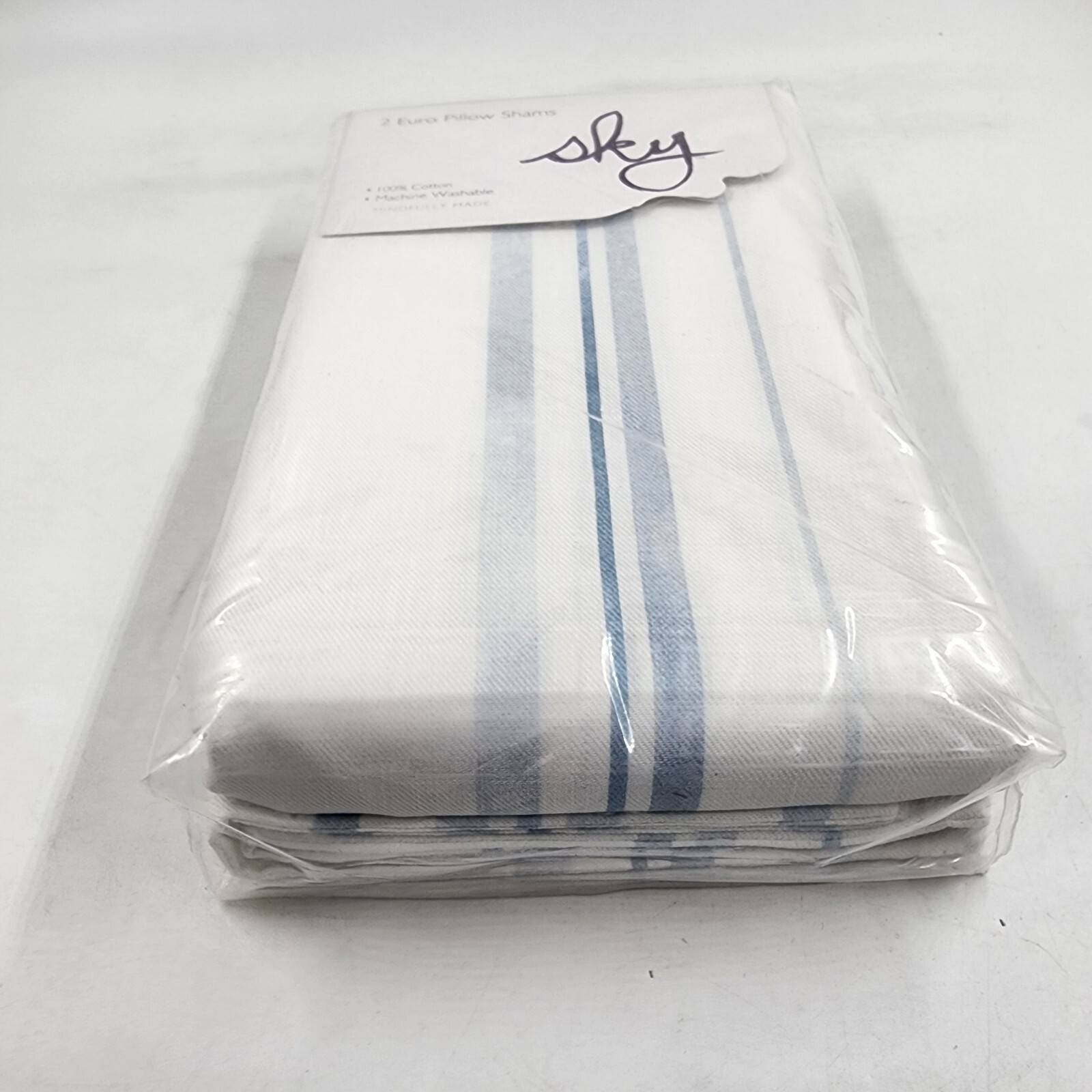 Sky Bristol Stripe Print Euro Pillow Sham Set 26in x 26in Blue Button Closure + - Picture 5 of 12