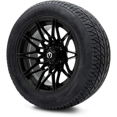MODZ 14'' Galaxy Matte Black Golf Cart Wheels and Steel Belted Tires 215/50-R14