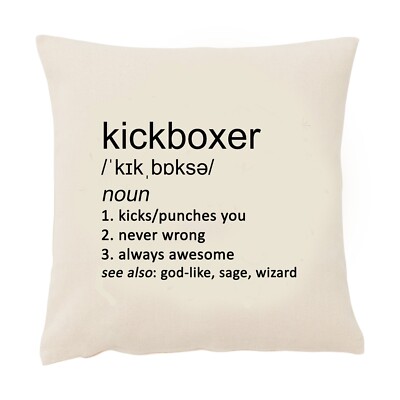 Kickboxer Cushion Cover Funny 50cm Square Beige Sport Muay Thai Definition Gift