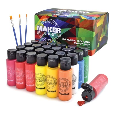 Makersource Basic 24-Color Acrylic Paint Set Acrylic Paint Set With 3 Brushes...