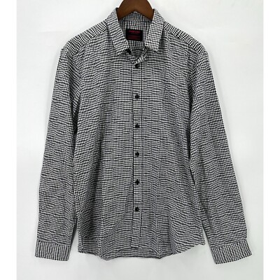 Jared Lang After Hours Shirt Mens Button Down Houndstooth Slim Fit Black White M
