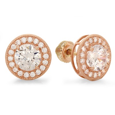 Pre-owned Pucci 3.60ct Round Cut Halo Lab Created Moissanite Stud Earrings Real 14k Rose Gold In D