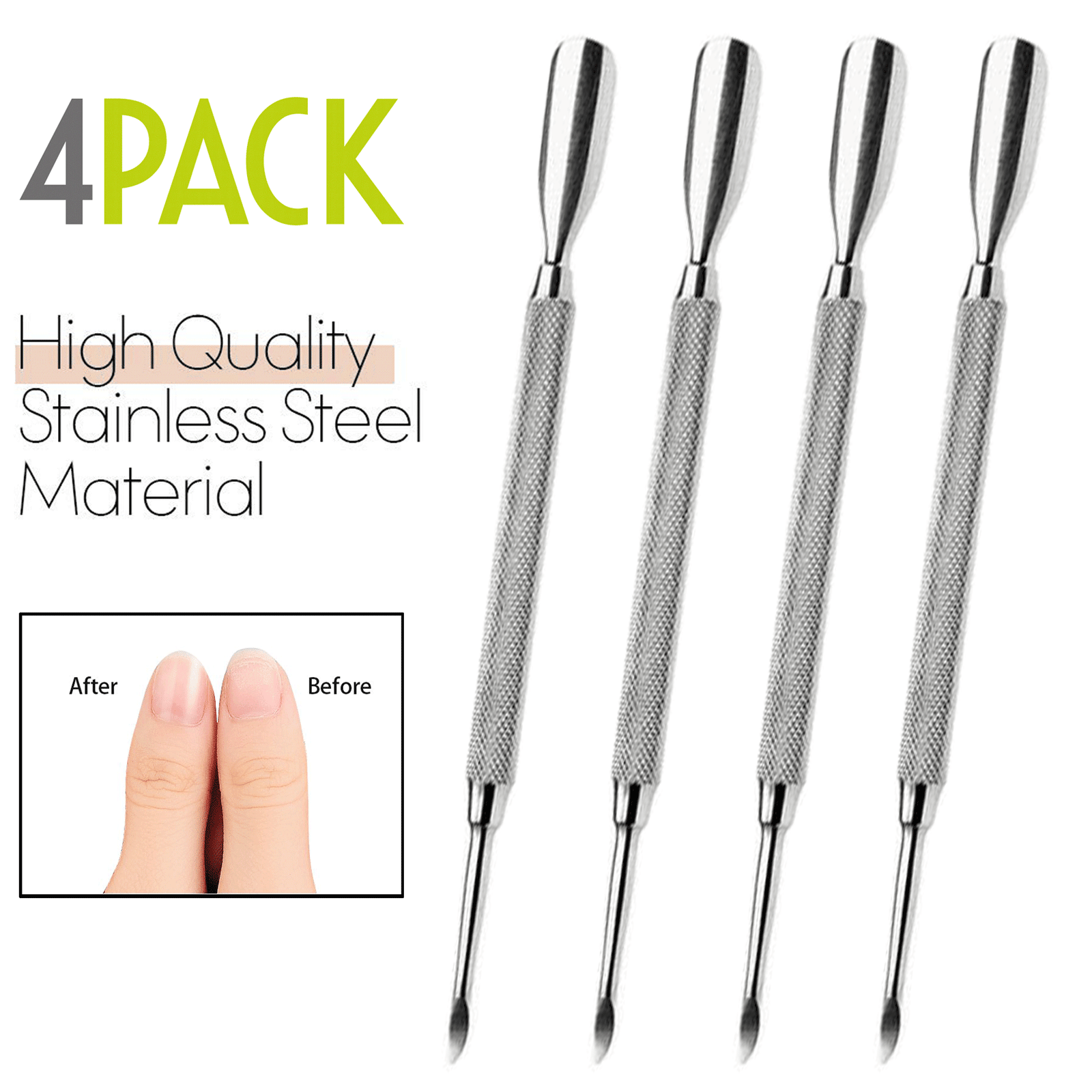 STAINLESS STEEL CUTICLE PUSHER MANICURE PEDICURE NAIL CARE ART TOOLS 4 PC SET