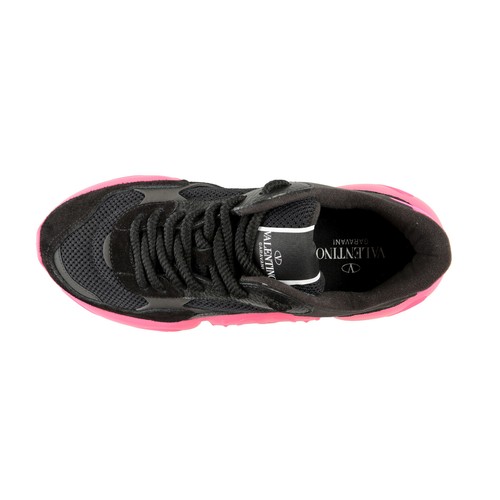 Pre-owned Valentino Garavani Men's Black Bubbleback Mesh And Suede Athletic Sneakers Shoes In Black/pink