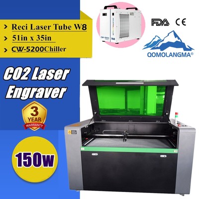 QOMOLANGMA 51'' x 35'' 150W CO2 Laser Cutting Machine Laser Cutter, Rotary Axis