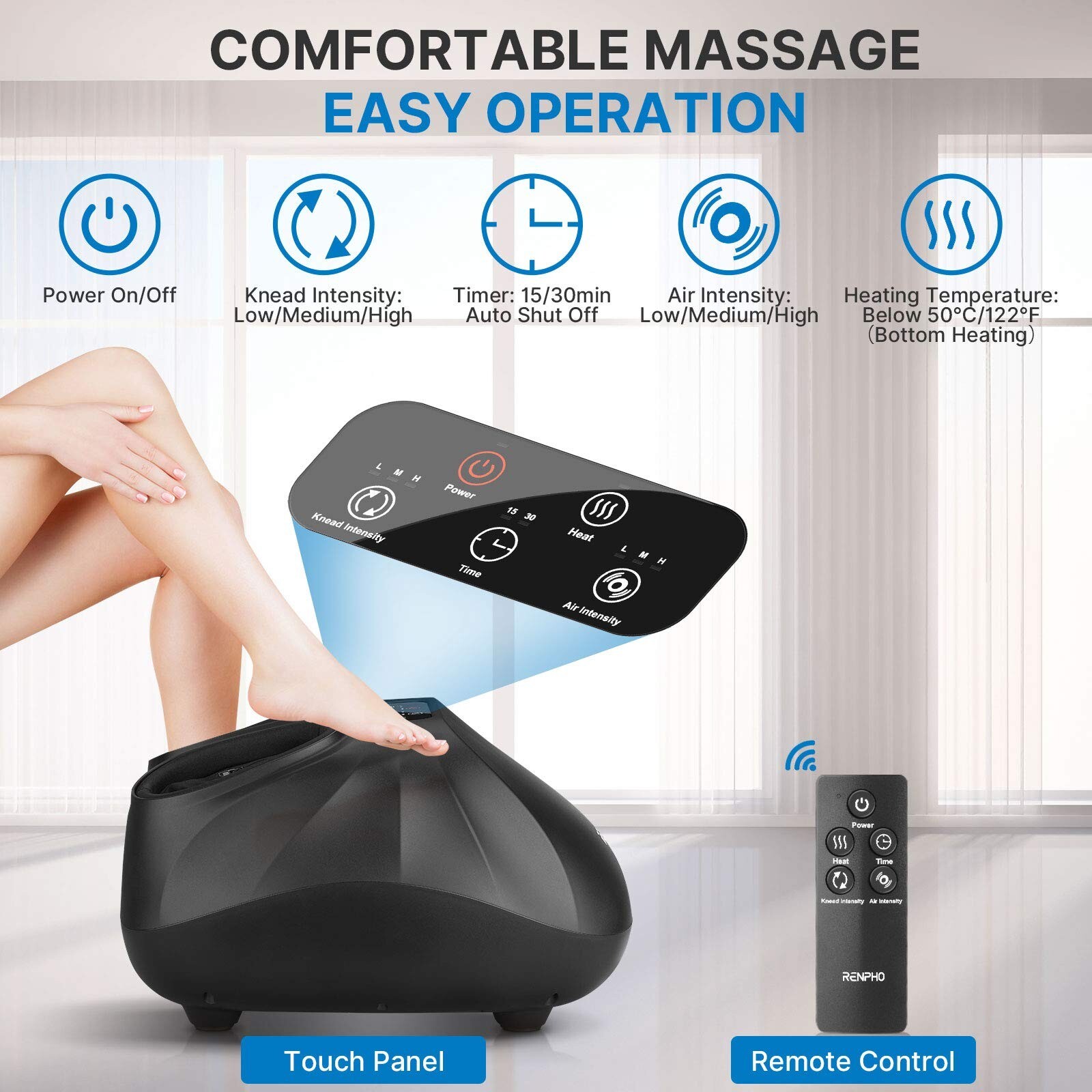 RENPHO FM069R Foot Massager - Heat - Fits Men Feet Size Up to 14 - With Remote