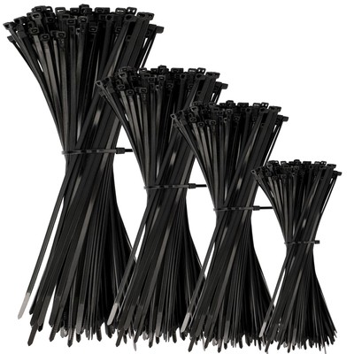 Cable Zip Ties400 Pack Black Assorted Sizes 12+8+6+4 InchMulti-Purpose