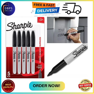 Sharpie Permanent Marker Fine Point Black Pack of 5