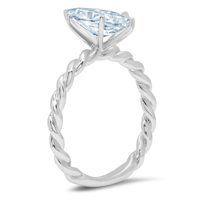 Pre-owned Pucci 2 Ct Heart Rope Knot Real Aquamarine Wedding Bridal Promise Ring 14k White Gold In D