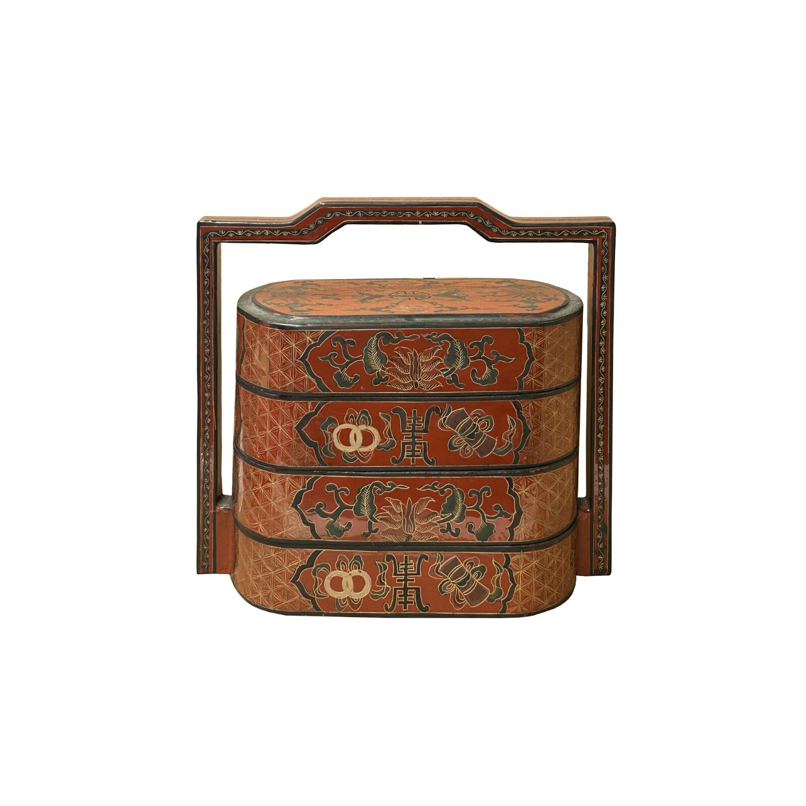 Chinese Brick Red Lacquer Color Treasure Graphic Stack Box Basket ws3912S Chinese Brick Red Lacquer Color Treasure Graphic Stack Box Basket ws3912S