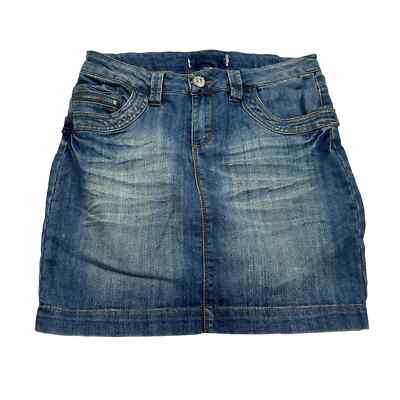 Y2k one zipper medium dirty wash denim mini skirt size 31