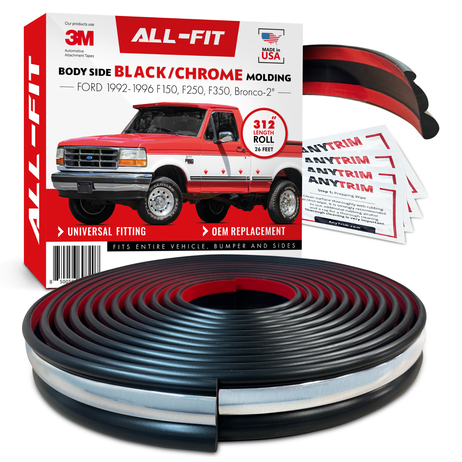 ALL-FIT Replacement Side Molding Trim Old Body Style 1992-96 Ford Truck OBS