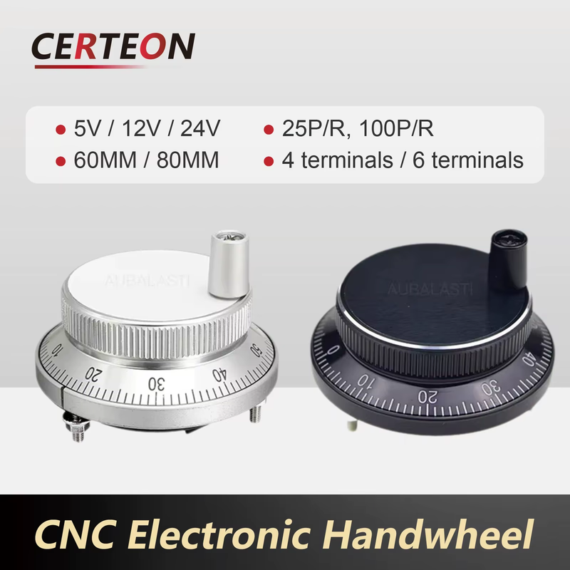 100PPR CNC Manual Pulse Generator Handwheel 60/80mm 4Pin 6Pin 5V 12V 24V Rotary