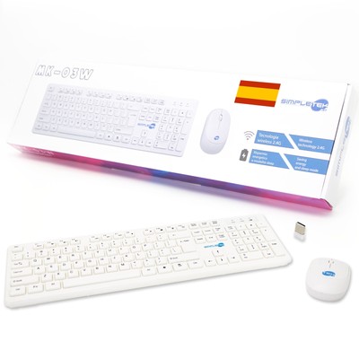 Wireless Mouse And Keyboard Kit Spanish ES QWERTY White Set M&K Spanish