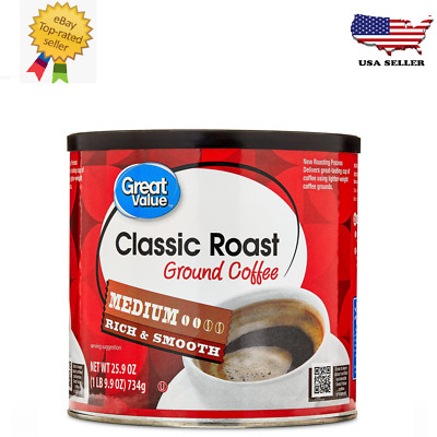 Great Value Classic Roast Medium Naturally Caffeinated Ground Coffee, 25.9 oz
