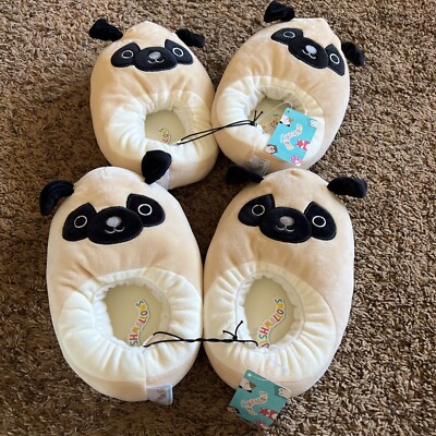 Squishmallows Pug Puppy Plush Slippers Bigger Kids 4/5 Youth : LOT OF 2 PAIR
