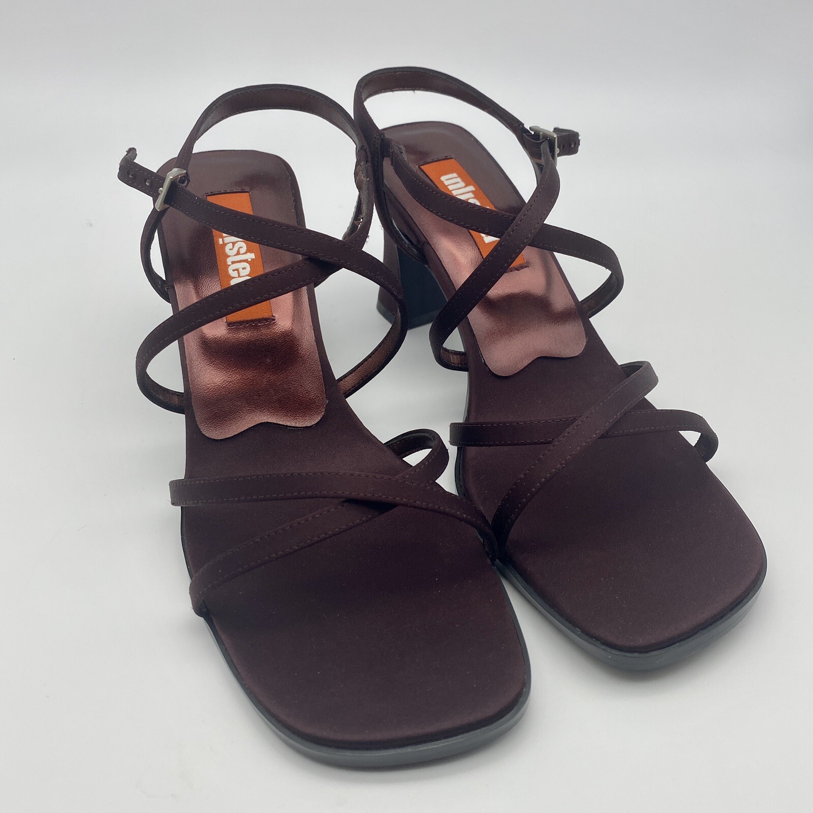 SHIMMERY PEWTER STRAPPY SATIN HEELS 