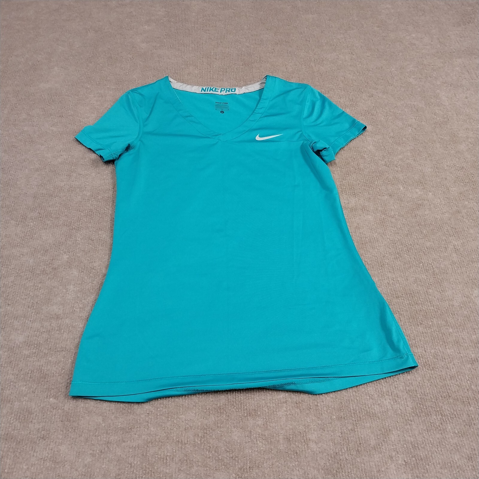 nike-pro-dri-fit-womens-medium-teal-short-sleeve-v-neck-athletic-shirt