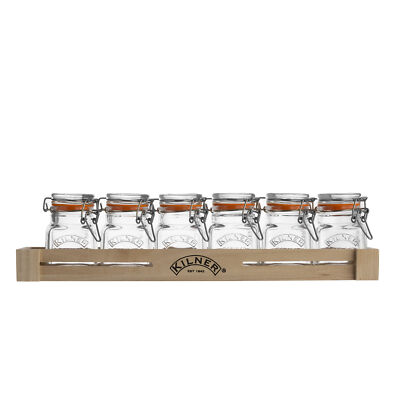 KILNER Bügelverschlussglas quadratisch 70 ml Vorratsglas 6er Set in Holzkiste