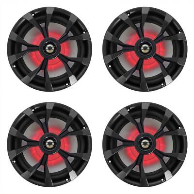 (4) Rockville RKL80MB 8'' 900 Watt Black 2-Way Marine Boat Speakers w/LED's