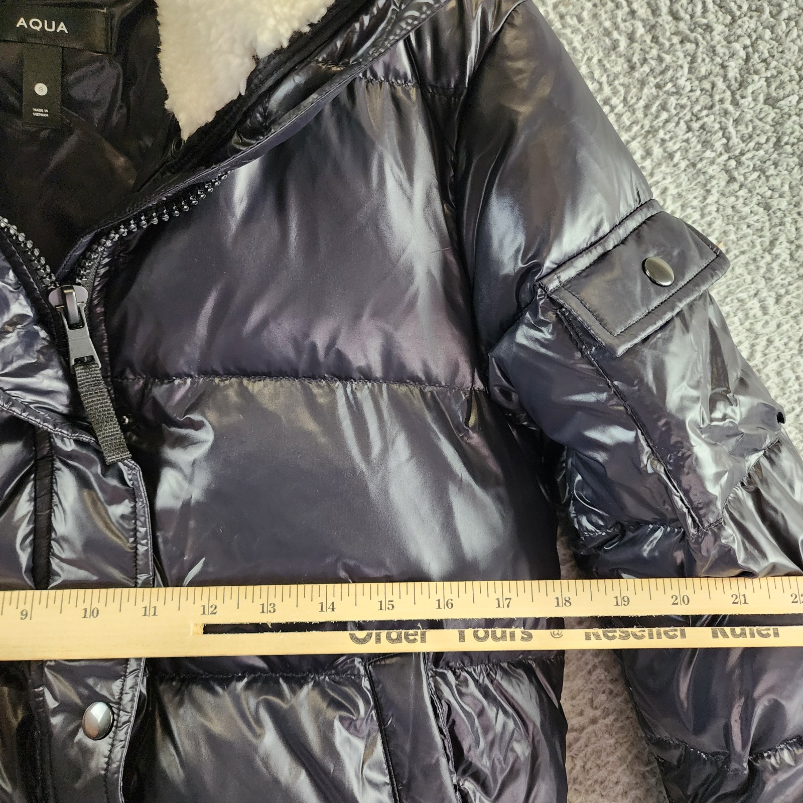 AQUA Jane Down Fur Trim Puffer Jacket Women's S Jet/White Snap/Zip Closure L/S - Picture 8 of 14