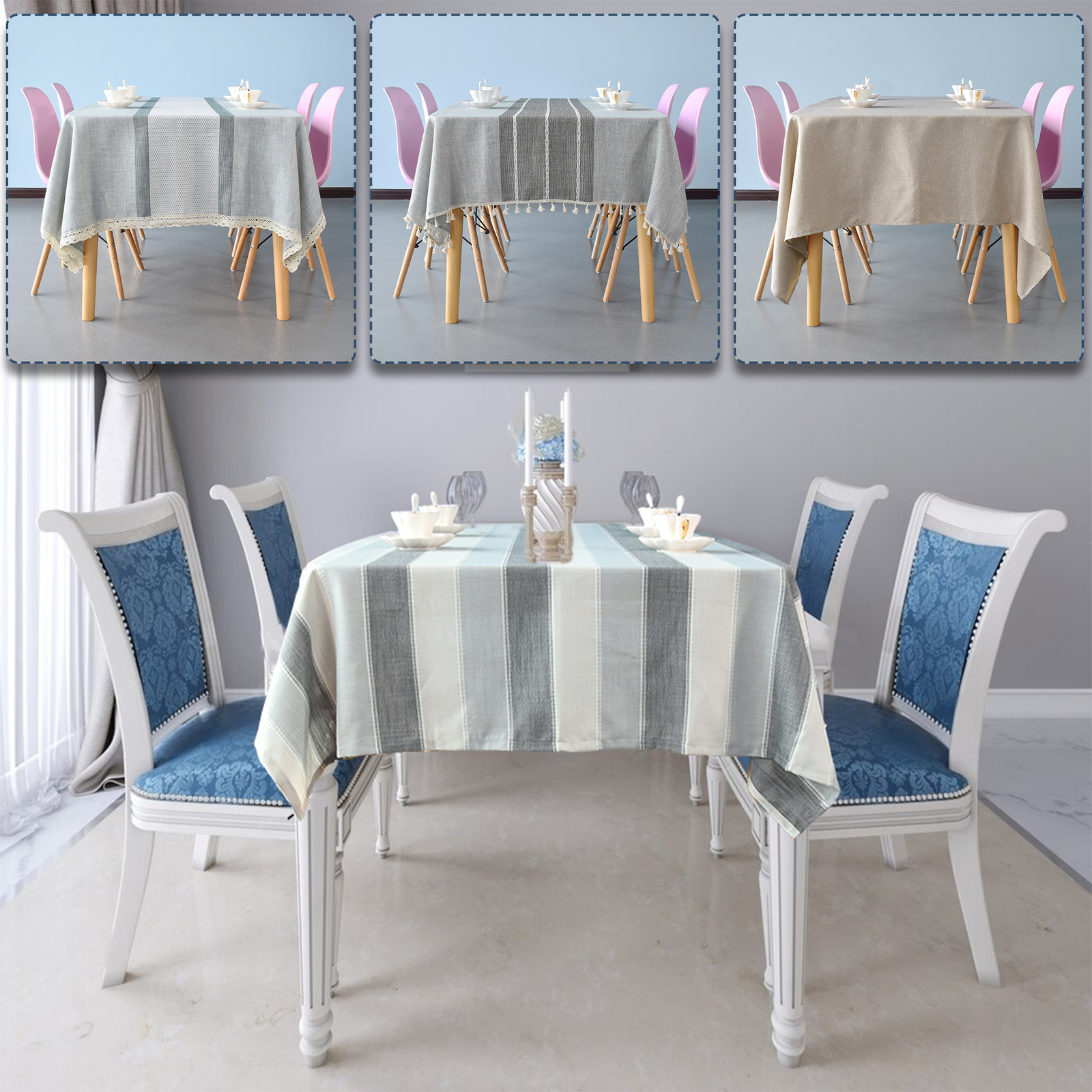 4 Designs Groß Rechteckig Tischdecke Polyester Leinen & Baumwolle Stoff