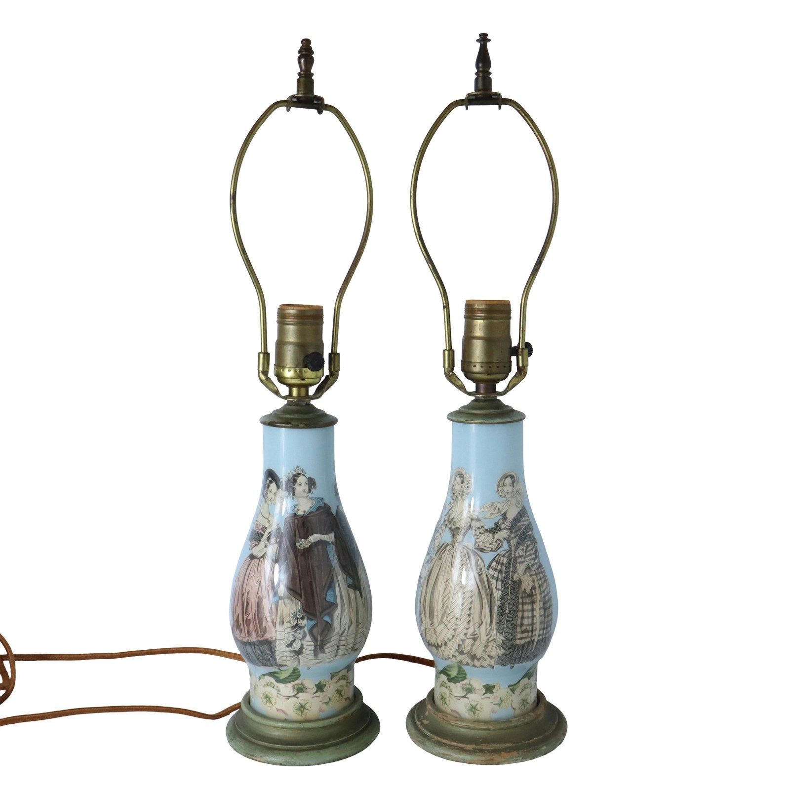Antique Hollywood Regency French Ceramic Table Lamps Pair Rococo Fashion