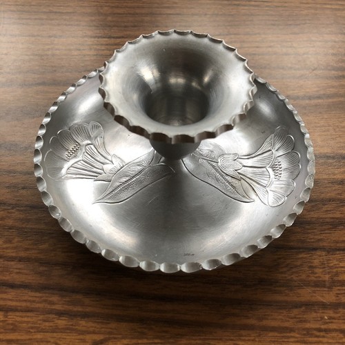 Vintage Farberware Aluminum Candle Holders Mid Century Modern Flowers EUC