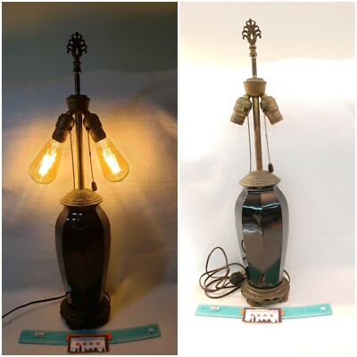ANTIQUE L D B & COMPANY LAMP NEO CLASSICAL 27'' tall Black Glass Brass Hardware