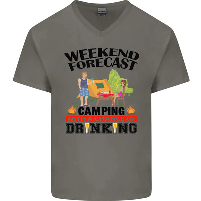 Camping Weekend Forecast Funny Alcohol Beer Mens V-Neck Cotton T-Shirt