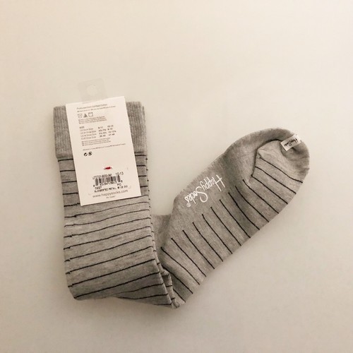 Happy Socks Light Gray Small Black Stripe Socks Sock Size 10-13