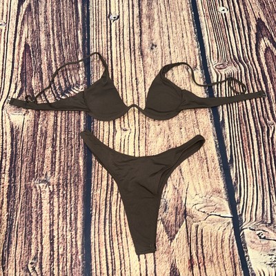 Shein Women s Size XL Ribbed Bra And Panty Set - Brown