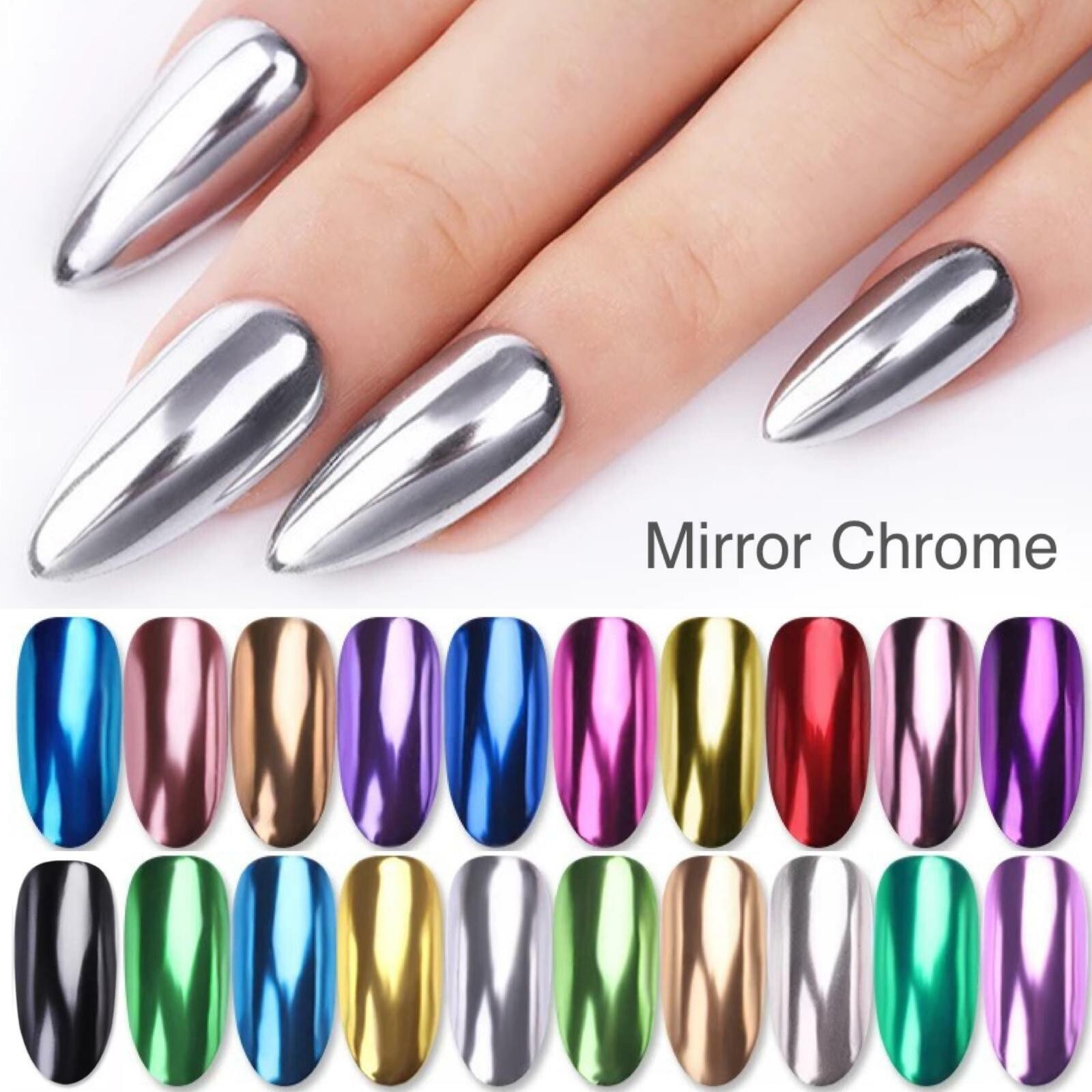 MIRROR EFFECT - CHROME NAIL POWDER 2g Full Jar 27 Colors UNICORN ROSE GOLD BLUE
