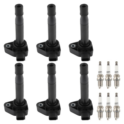 6 Ignition Coil + Spark Plugs for Honda Odyssey 99-07 Accord 00-02 UF242 Black