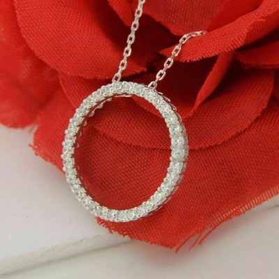 Handmade Jewelry gift 1.20Ct Round Lab-Created Diamond Circle Pendant W/Chain