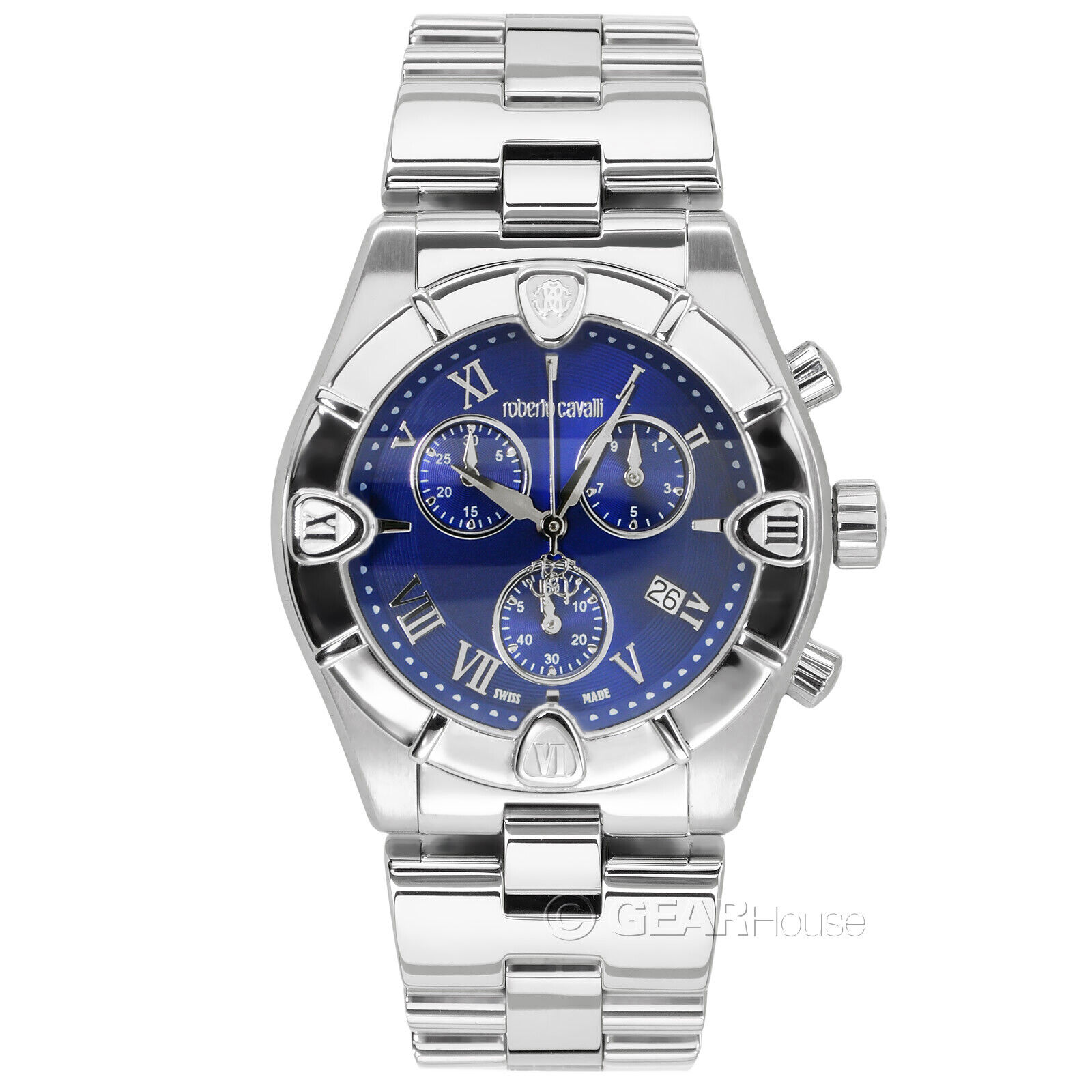 Мужские часы Roberto Cavalli Diamond Time Swiss Made с хронографом с синим серебряным циферблатом