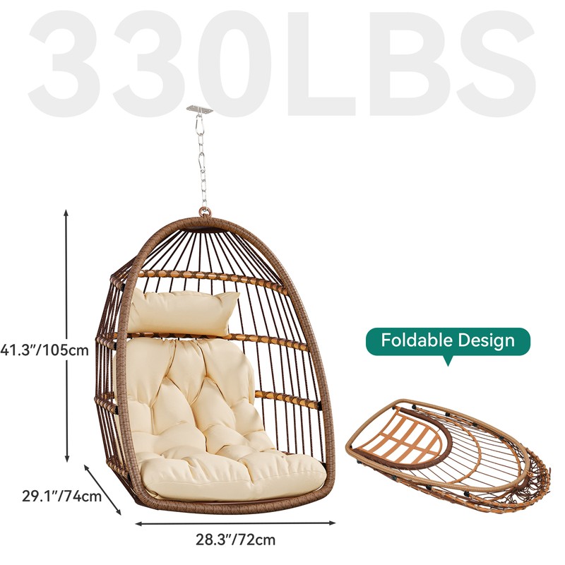 TAUS Rattan Egg Chair Swing Egg Chair Sturdy Steel Frame w/ Cushions for Patio