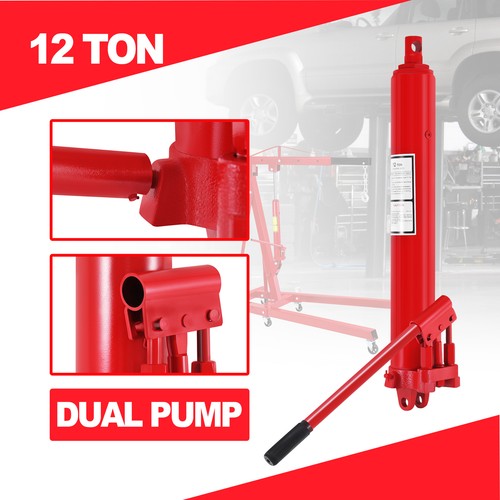 Long Ram Hydraulic Jack 12 Ton Double Pump Engine Lift Hoist Cherry Picker