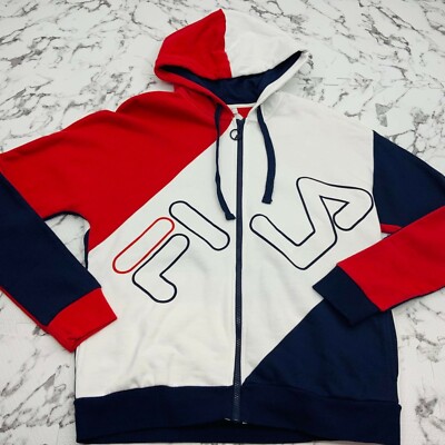 Men s Fila Red White Navy Full Zip Hoodie eBay