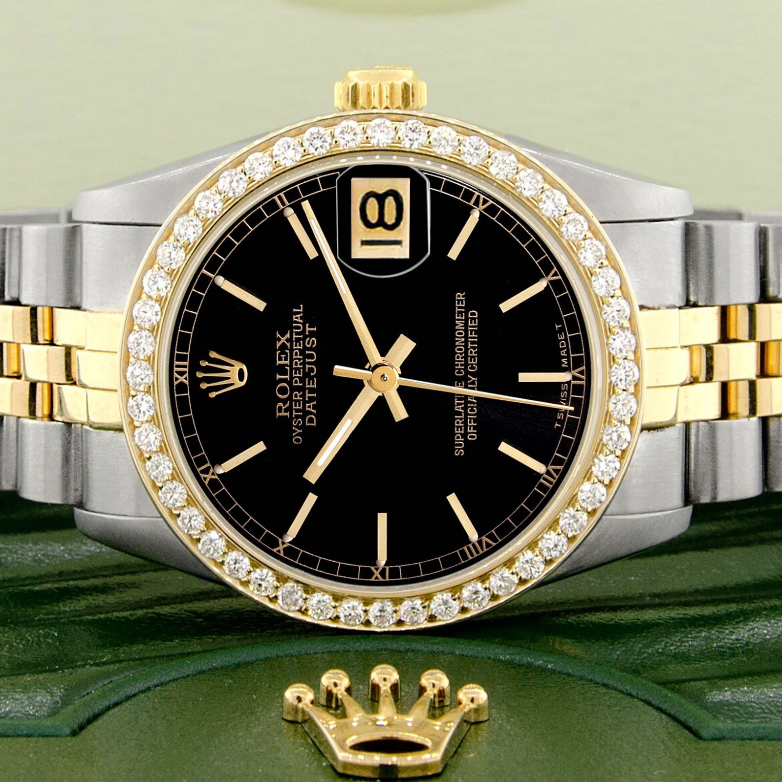 ROLEX DATEJUST 68273 3コマ Rolex Datejust Two-tone 68273 Diamond Black Dial Watch