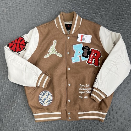 JORDAN TRAVIS SCOTT X JORDAN VARSITY JACKET SIZE LARGE MENS ANTIQUE BROWN
