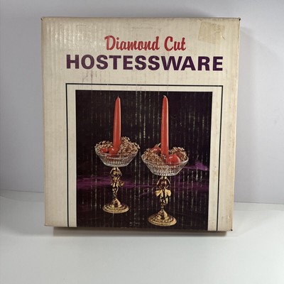 Brass And Glass Jeannette Taper Candle Holder Set Regency Fairy Cherub Vtg