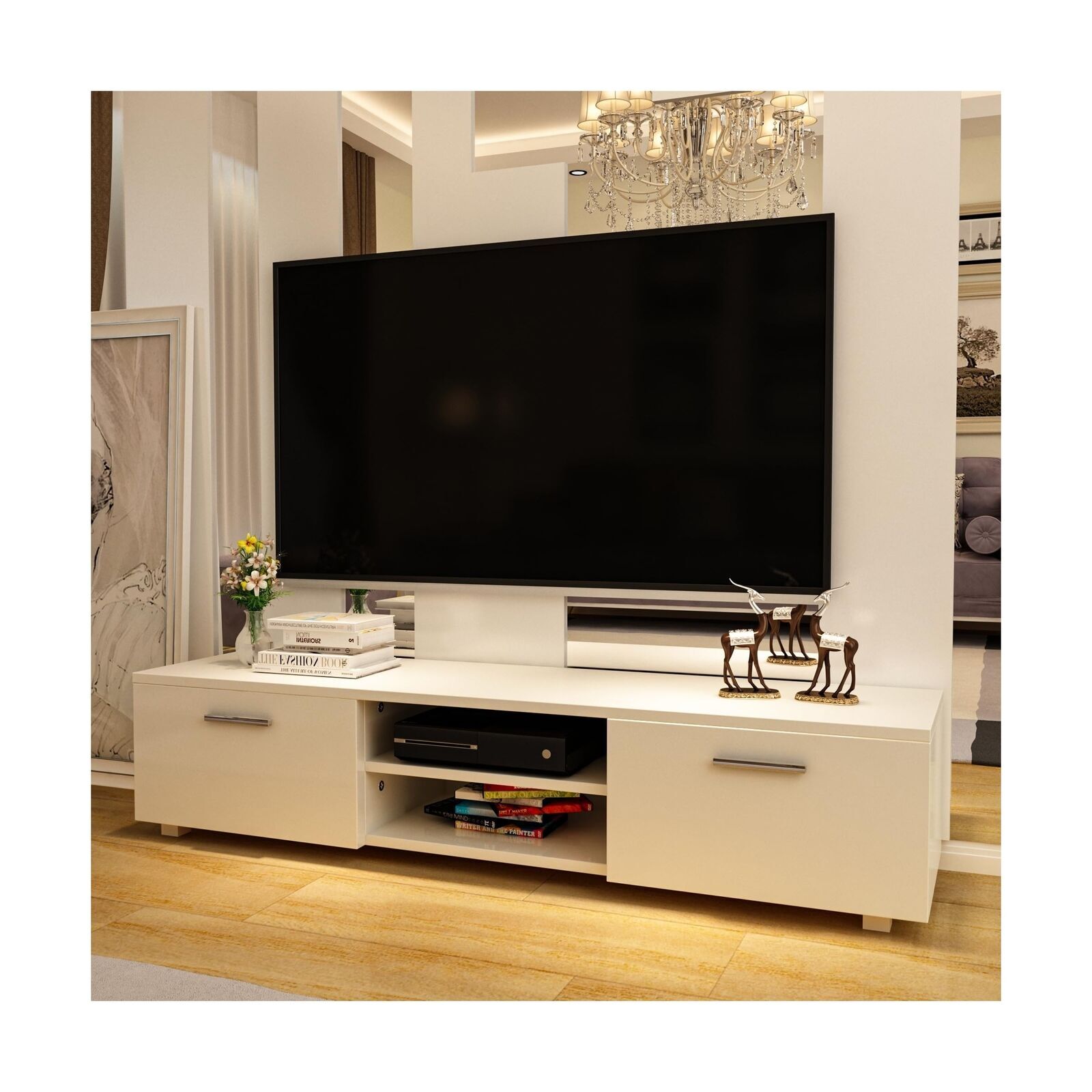 WERSMT Wood TV Stand, Modern 55 60 65 70 inch TV Stand, Entertainment Center ...