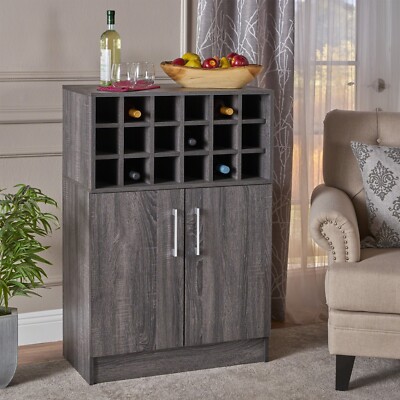 Wine Bar Cabinet for Liquor and Glasses Farmhouse Buffet Cabinet w/Storage Racks
