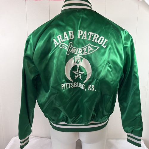 Vintage Nylon Satin Bomber Jacket Mens Medium Green Arab