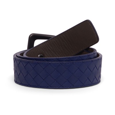Pre-owned Bottega Veneta Signature Intrecciato Woven Leather Belt In Cobalt In Blue